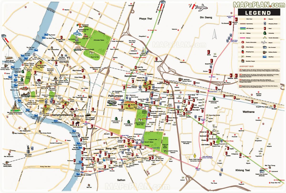 بانكوك مناطق الجذب السياحي الرئيسية خريطة